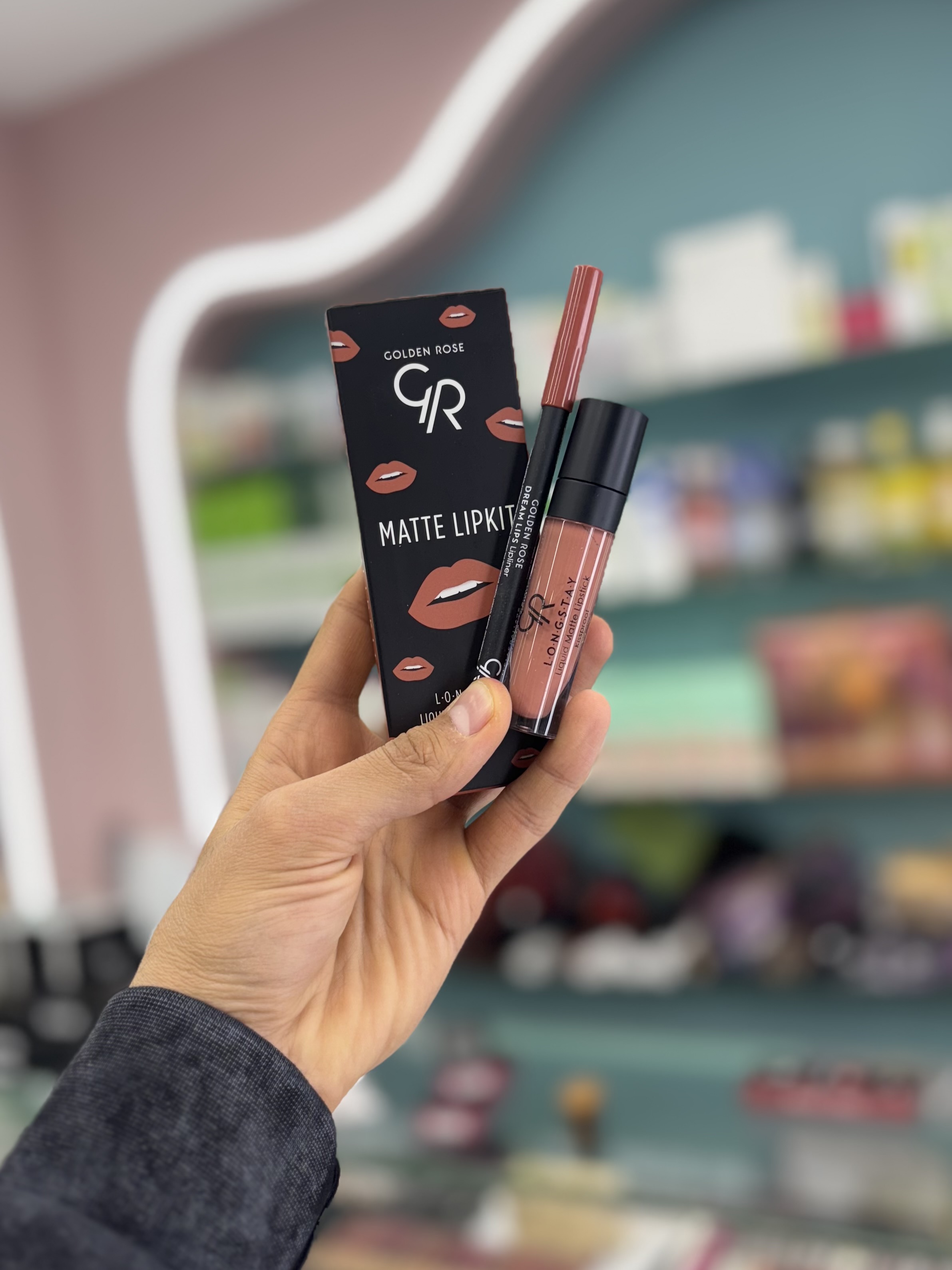 کیت رژ لب گلدن رز ( خط لب + رژ مایع )